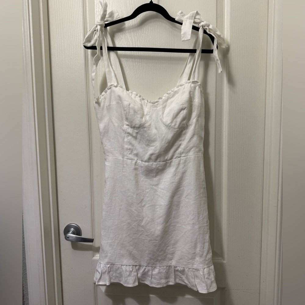 Reformation White Tie-Shoulder Mini Dress with Ruffle Hem - Picture 4 of 6